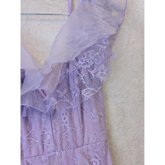 SHEIN Women's Size XS Lavender Purple Floral Lace Ruffle Maxi Dress US Size 2 - Picture 6 of 9